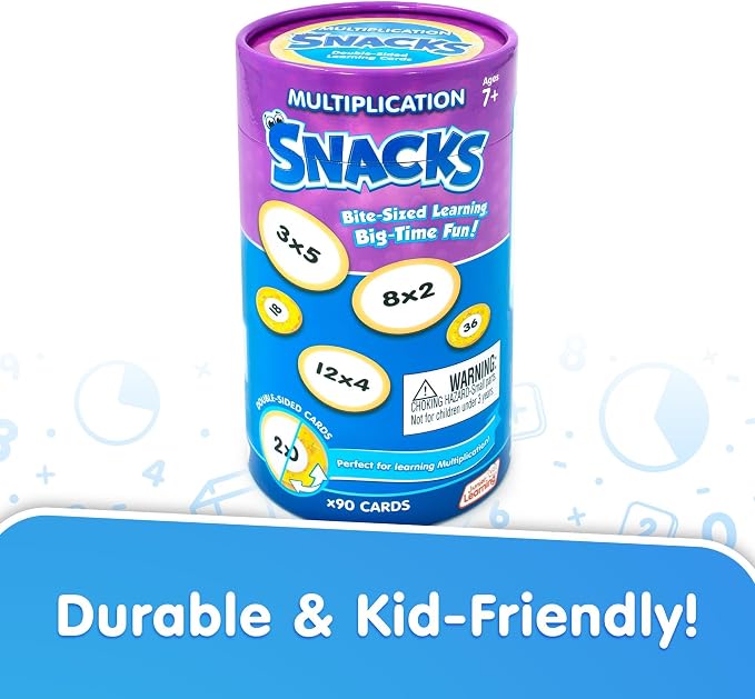 Junior Learning: Multiplication Snacks - Hands-On Math Equations Game, Practice Key Times Tables, Donuts Theme Double-Sided Cards, Grades 2+, Kids 7+
