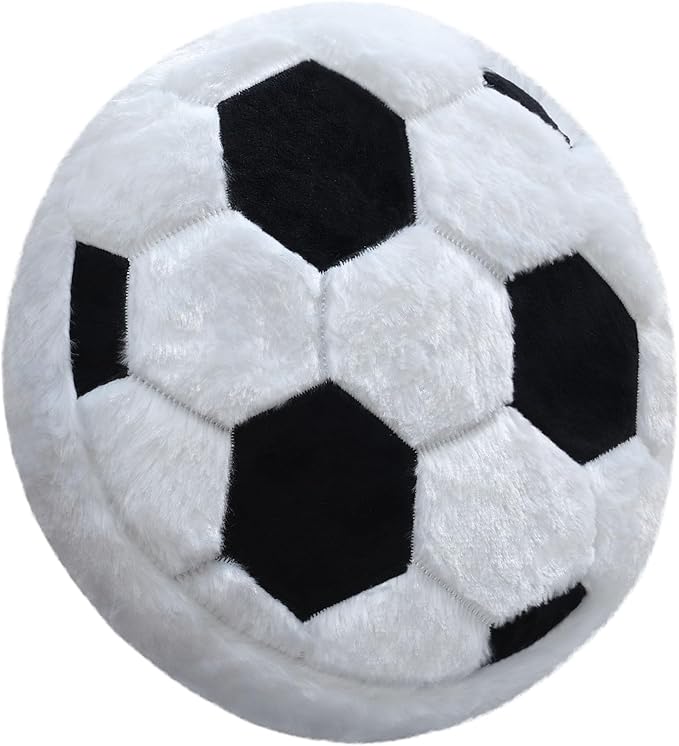 Soccer Pillow - Fluffy Plush Throw Pillow, Soft Stuffed Round Cushion, Decorative Sports Toy Gift for Kids, Boys, Girls, Child, Baby Room Decor