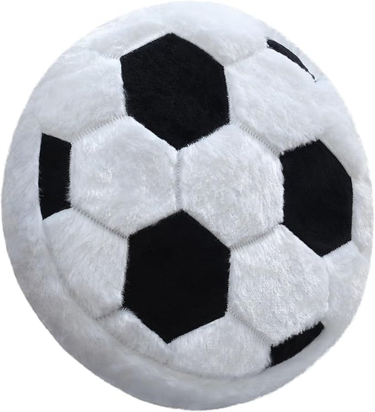 Soccer Pillow - Fluffy Plush Throw Pillow, Soft Stuffed Round Cushion, Decorative Sports Toy Gift for Kids, Boys, Girls, Child, Baby Room Decor