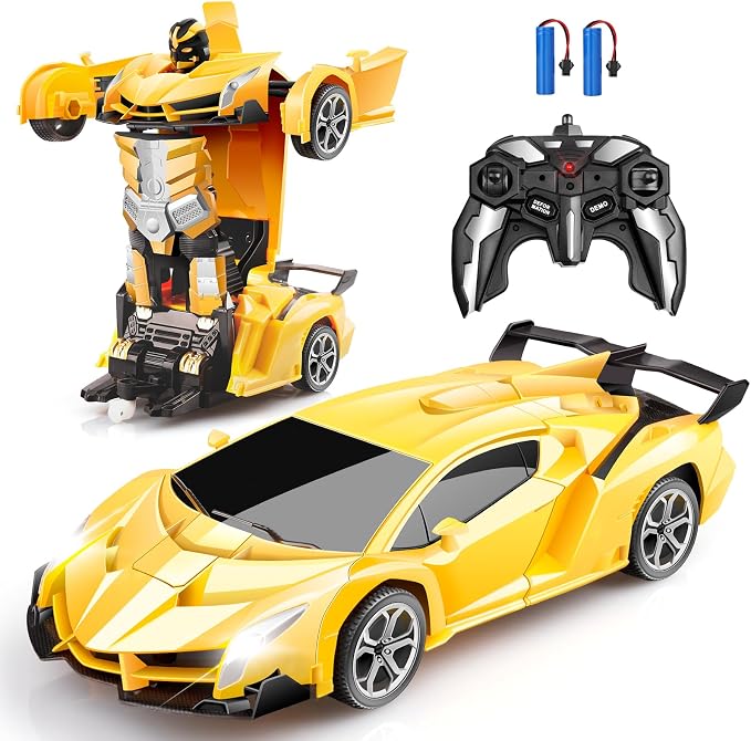 Blackma Transform RC Car Toy - Remote Control Car with Flashing Lights, One-Button Deformation, 2.4GHz & 360° Rotation, Gift for Kids Boys Girls Ages 4-12 - Yellow