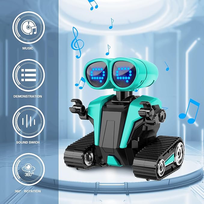 MindPal Robot Toys for Boys Girls with Auto-Demonstration Robots for Kids Remote Control Rechargeable Emo Robot with LED Eyes Age 3 Years and Up Green