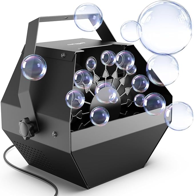 Theefun Bubble Machine, 750ml Stage Bubble Blower Metal, USB Plug in or 8 Battery Powered, Portable Party Bubble Maker for Stage BBQ Birthday Outdoor Indoor Use (Manual Control)