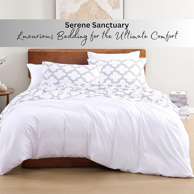 LANE LINEN King Sheets 100% Organic Cotton 4pc Percale Cooling - Trellis | Organic Cotton Percale King Sheet Set - For Hot Sleepers, All-Season Comfort, For Master Bedrooms, Crisp Hotel-Style Feel