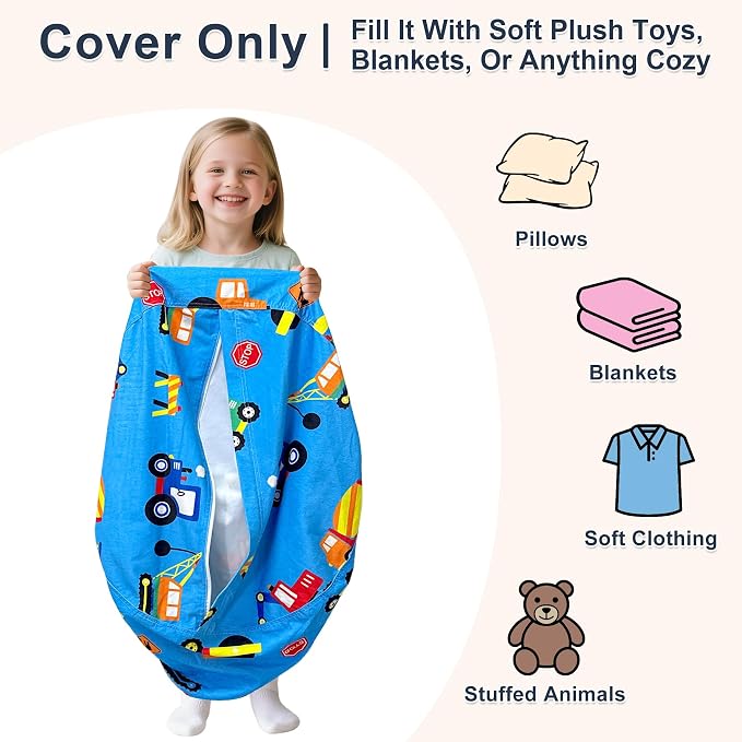 Lukeight Stuffed Animals Storage Bean Bag Chair Cover for Kids, Cozy Velvet Plush Toy Organizer Seat, Cover Only, No Filling Included, Long YKK Zipper, Side Pocket, X-Large 30 x 18 in