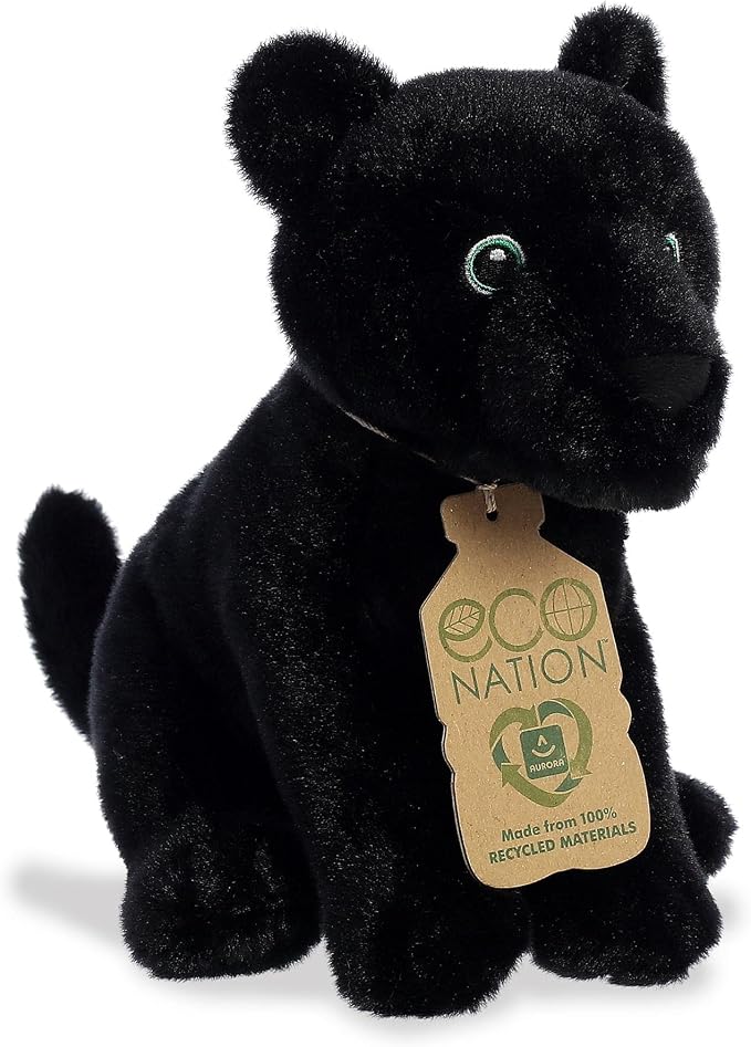 Aurora® Responsibly Made Eco Nation™ Panther Stuffed Animal - Ideal for Playtime Adventures - Perfect for Birthdays or Just Because - Black 7.5 Inches