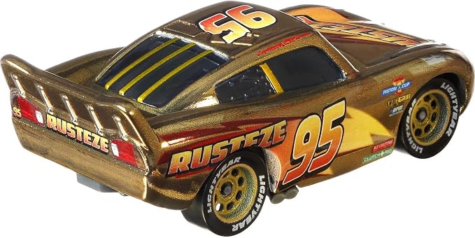 Disney Cars Golden Die-Cast Lightning McQueen 1:55Scale Movie Character for Racing and Storytelling Fun, Gift for Kids Age 3 Years and Older