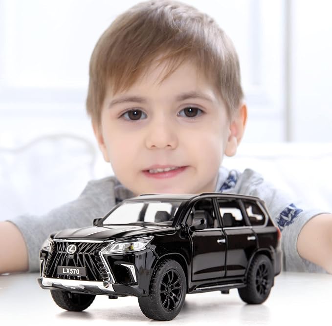 BDTCTK 1/32 Compatible for Lexus LX570 Off-Road in Luxury SUV Model Car, Zinc Alloy Pull Back Toy car with Sound and Light for Kids Boy Girl Gift(Black)