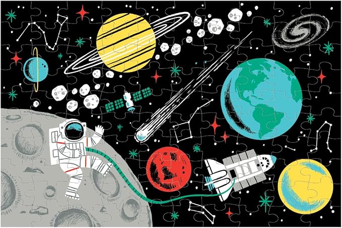 Mudpuppy Outer Space – 100 Piece Glow in The Dark Jigsaw Puzzle with a Fun Scene of Planets and Stars and Hidden Details in The Dark