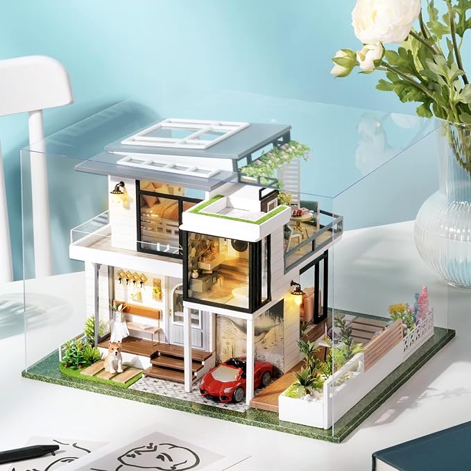 Spilay DIY Miniature House Kit for Adults, Miniature Dollhouse Kit | With Music Box & Dust Cover, Wooden Craft Building Set for Bookshelf Decor, Home Display & Creative Gifts for DIY Lovers