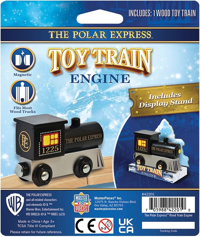 MasterPieces Wooden Train Engine, Polar Express Train Licensed Toy, Magnetic Wood Railway Car, Compatible with 1 Inch Tracks, Holiday Railroad Playset Gift, Officially Licensed Collectible Engine