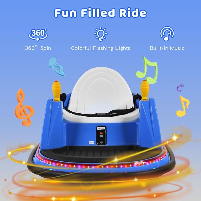 HONEY JOY 12V Toddler Bumper Car, Battery Powered Baby Ride on Bumper Car, Dual Joysticks, Flashing LED Light & 360 Degree Spin, Electric Vehicle Ride on Toys w/Remote Control, Gift for Boys Girls