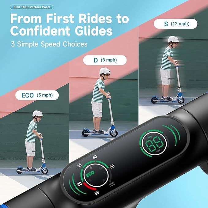 isinwheel S4 Electric Scooter for Kids Ages 6-14, 200W Foldable Kids Electric Scooter with 3 Speeds (5/8/12 Mph), LED Display, Colorful Lights, Gift for Kid