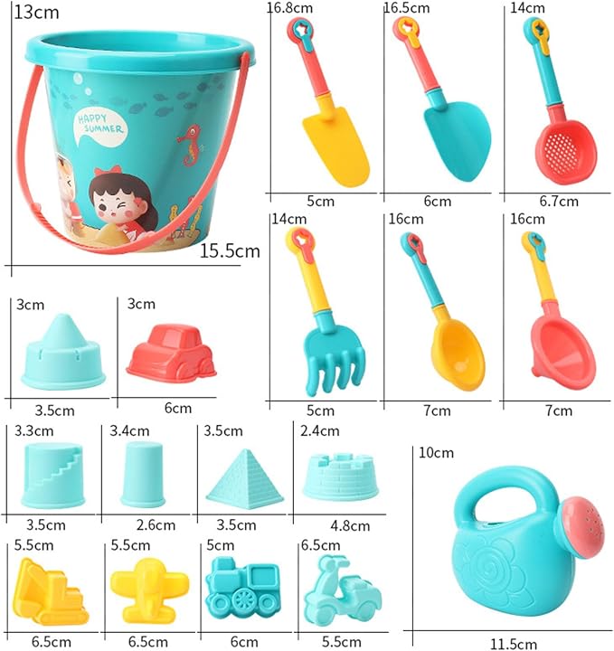 18pcs Beach Sand Toys Set Kids Beach Bucket Sand Toy Set Scoop and Rake Toy Digging Tools Multifunctional Plastic Smooth Surface for Pool Backyard
