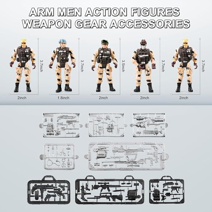 86-In-1 Army Men Toys for Boys 4-7 6-8 8-12, Military Base/Truck/Kayak Boat/Motorcycle/Helicopter/Army Men Action Figures/ Weapon Gear Accessories, Military Combat Toys Kids Boys Birthday Gifts