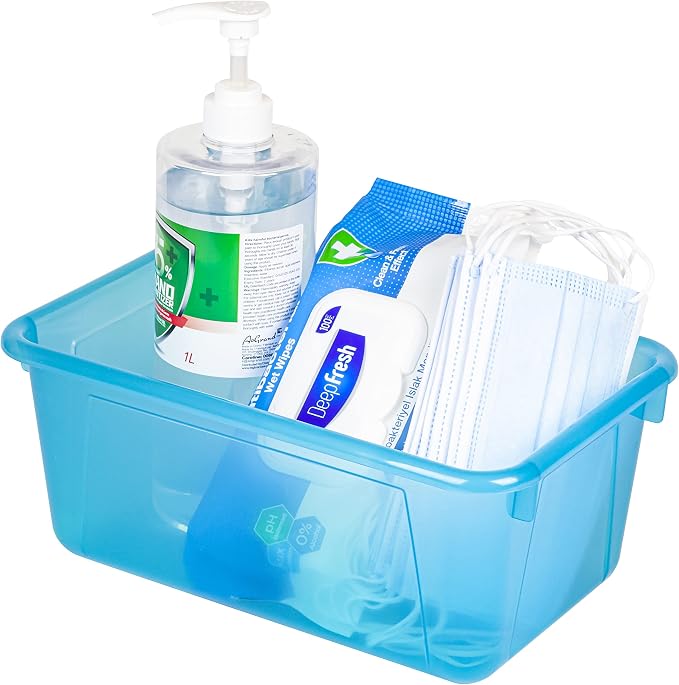 Storex Small Cubby Bins – Plastic Storage Containers for Classroom with Non-Snap Lid, 12.2 x 7.8 x 5.1 inches, Tint Teal, 5-Pack (62486A05C)