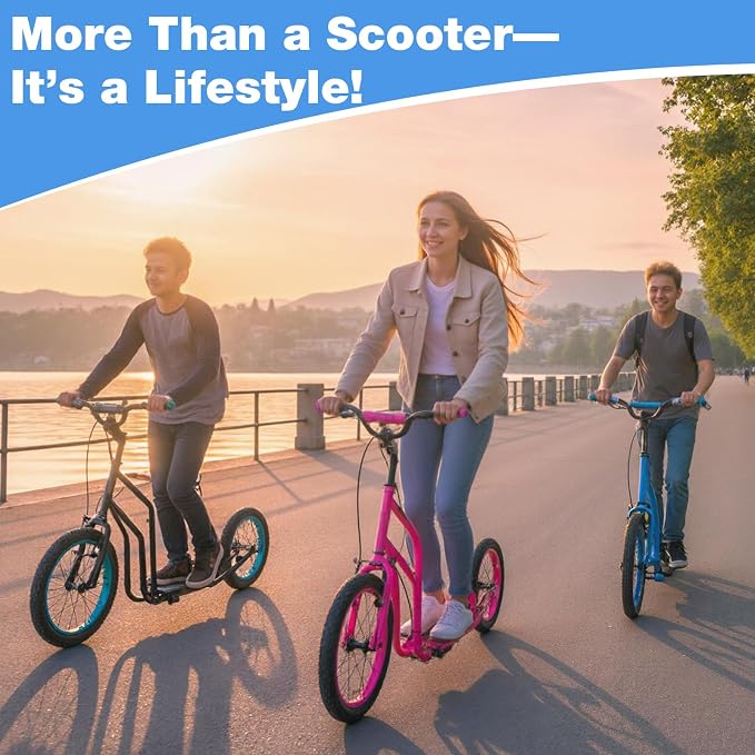 Costzon Big Wheels Kick Scooter for Kids 8+, Youth Scooter with Foldable & Height Adjustable Handlebar, Inflatable Shock Absorption Wheels, Dual Brakes for Teens, Adults, Max Load 220 LBS