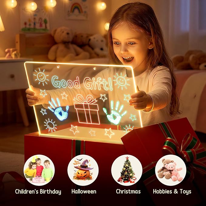 Girl Gifts Boy Gifts - Warm Led Drawing Board for Kids, 17" Flicker-Free Led Note Board with Upgrade Bracket, Soft Light Board with 12 Markers, Holiday Gifts for Kids Ages 3-12