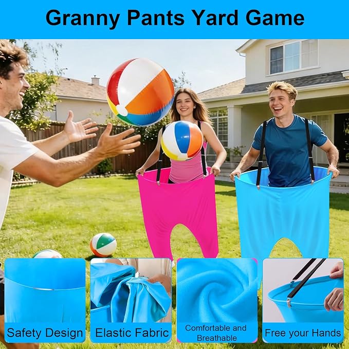 17 PCS Granny Pants Yard Game Easter Games Set, 2 Oversized Granny Funny Pants with 10 Balls, 2 Air Pumps, Outdoor Tossing Games for Kids Backyard Lawn Easter Carnival Party Reunion Gathering 4+ Ages