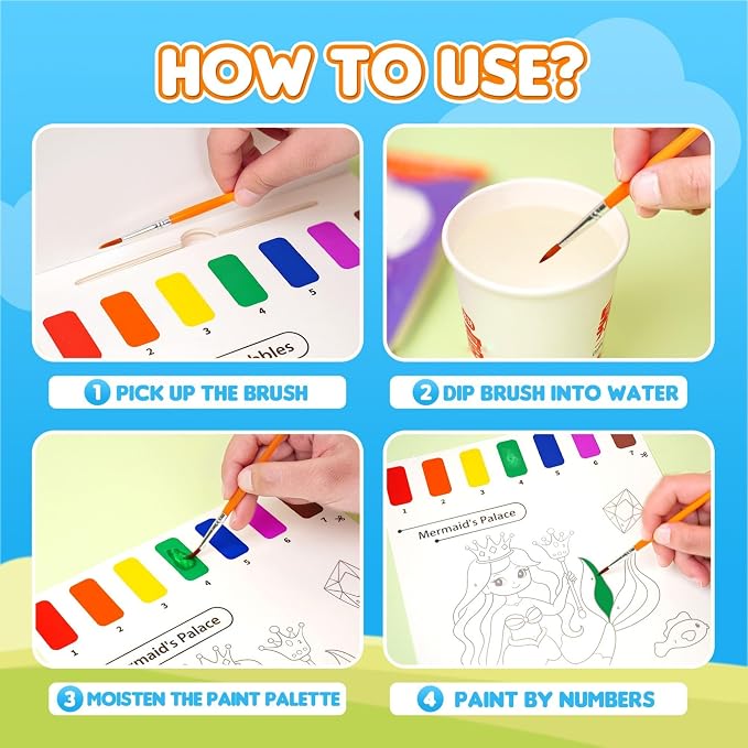 YPLUS Paint with Water Books for Toddlers, Art Craft Toys Watercolor Painting Paper, Gift for Kids Ages 1-3, 2-4, 4-6, Drawing with Brush - 5 Themes