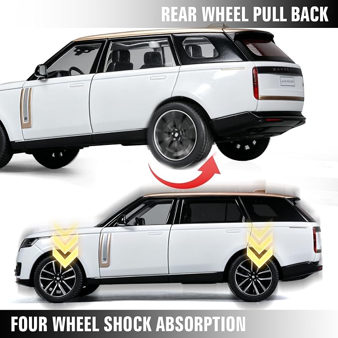 Toy Car Model 1/24 Diecast Cars Compatible with Land Rover Range Rover Off-Road SUV Collect Model Car Kits for Adults and Boys Metal Toy Cars for Kids Age 3+ Pull Back Cars with Light and Sound（White）