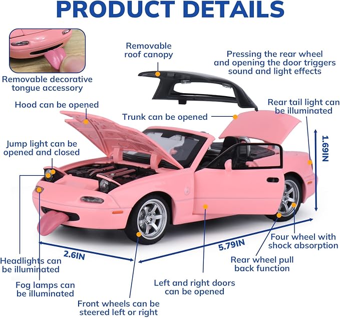 Car Toys for Boys 1 32 Diecast Cars Metal Toy Car,Collectibles Model Car Kits for Adults and Kids,Pull Back Cars with Lights and Sounds,Toy Cars for Boys Age 4-7（Pink）