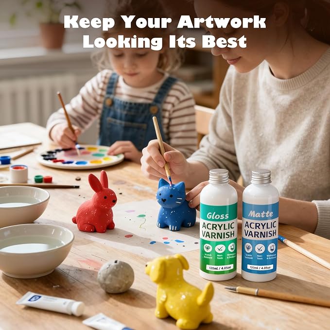 Sovol 480ml Air Dry Clay Glaze with 8 Brushes Silicone Tray, Gloss & Matte Clay Varnish to Avoid Clay Wear, Cracking, Scratches for Air Dry Clay, Polymer Clay, Resin Crete, Pottery, Acrylic Paint