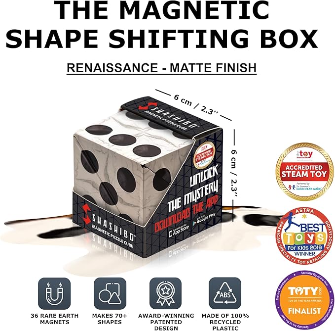 Shashibo Sensory Fidget Toy for Adults & Kids, Stress Relief Fidget Toy for Adults, Teens & Kids, Cool Fidget Toys for Desk, Classroom Must Have, Sensory Shape Shifting Cube, 100+ Possible Shapes