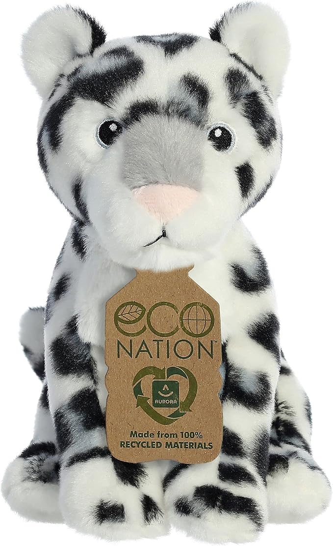 Aurora® Responsibly Made Eco Nation™ Snow Leopard Stuffed Animal - Ideal for Playtime Adventures - Perfect for Birthdays or Just Because - White 7.5 Inches