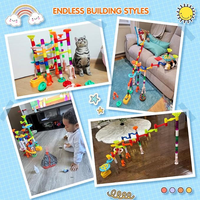 Ifollower Marble Run Kit, 135pcs Marble Maze Game Construction Building Toys for Kids, Marble Track Race Set STEM Learning Toys Gift for Boys Girls 3 4 5 6 7 8 9 10+