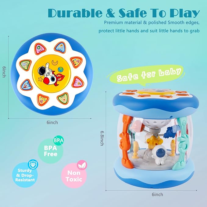 Baby Boy Toys 6-12 Months, Blue Babies Outer Space Projector Rotating Musical Light Up Tummy Time Toy 6-12 Months, Crawling Learning Infant Toy for Toddlers 1 2 3 Years Old Newborn Birthday Gifts