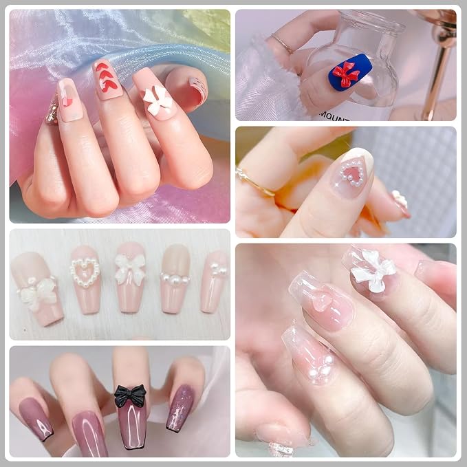 Artdone Nail Art Studs Glitter Kit, 12 grids 8 Colors 3D Charms and Pink Mix White Star Heart Moon Cute Nail Jewels for DIY Decoration