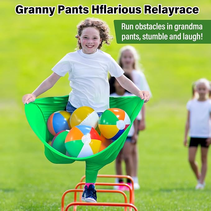 Granny Pants Yard Game for Kids (31.5 in *24 in), 2Pcs Granny Pants Outdoor Games with 10 Bouncy Balls, 2 Pumps & Flags, Granny Pants Game for Family Carnival Party Reunion Gathering (Small)