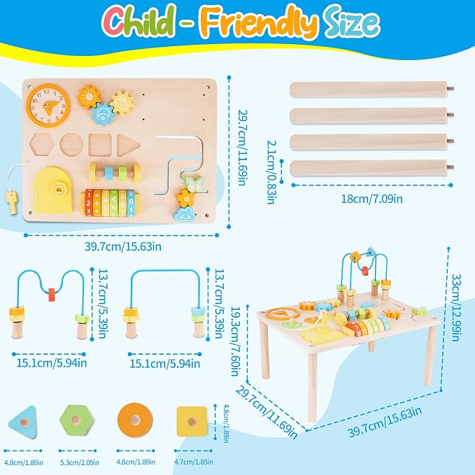 ATOYUS Activity Table for 1 2 3 Year Old, 8 in 1 Wooden Montessori Toys for Toddlers 1-3, Kids Sensory Game Play Table, 1st Christmas Birthday Boys Girls Gifts for 12 Months+ Baby