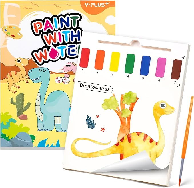 YPLUS Paint with Water Books for Toddlers, Art Craft Toys Watercolor Painting Paper, Gift for Kids Ages 1-3, 2-4, 4-6, Drawing with Brush - Dinosaur