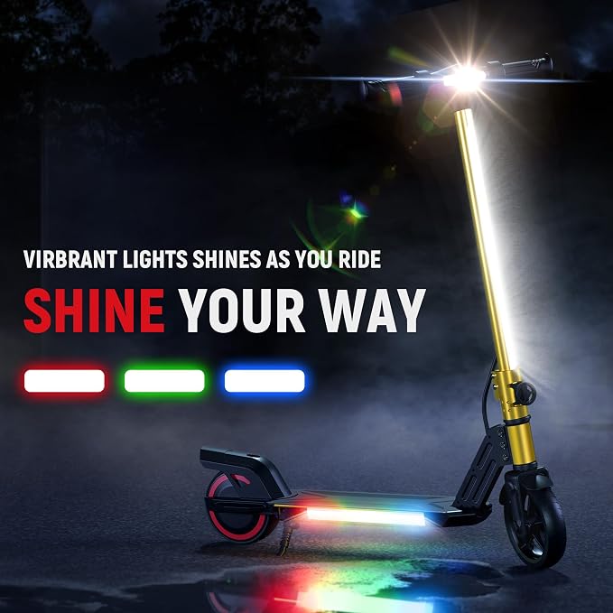 Foldable Electric Scooter for Kids, with Bright Front LED Lights,Shining Pedal, LED Display, Dual Brakes 200W Motor Kids Electric Scooter, UL2272 Certified