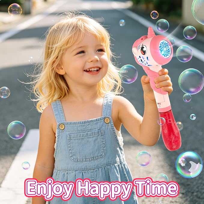 Bubble Wand for Girls, Automatic Bubble Machine Wand Toys with Light, Outdoor Party Toys for 3 4 5 6 Year Old Girl Wedding Easter Birthday Gifts Include Bubble Solution