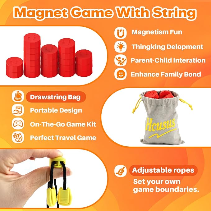 Magnet Game, Magnetic Game Chess Board Games for Kids 8-12, Magnet Game with String for Family Games Night, Fidget Toy for Kids and Adult, 2 Player Game (Magnetic Game with String)