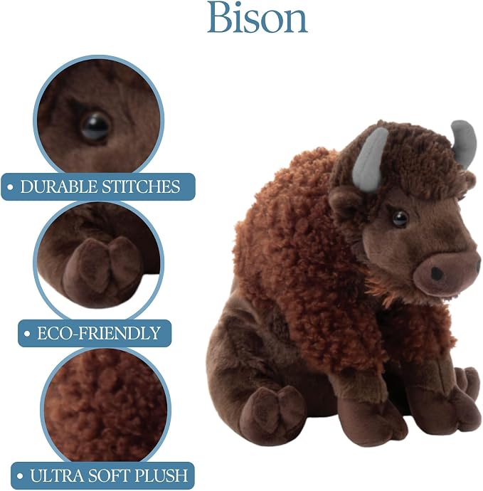 The Petting Zoo Bison Stuffed Animal, Gifts for Kids, Wild Onez Zoo Animals, Sitting Bison Plush Toy 12 inches