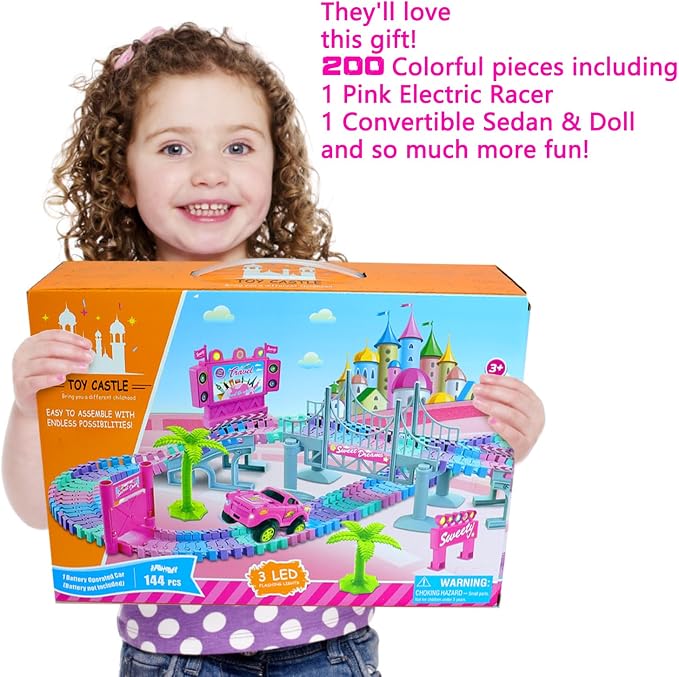 Car Toys for Girl 4-6,201 PCS Race Car Track for Kids Ages 3-5 Monster Truck 2+ Year Old Birthday Gift,Toddler Cars Toy for 3+ Year Old Girl