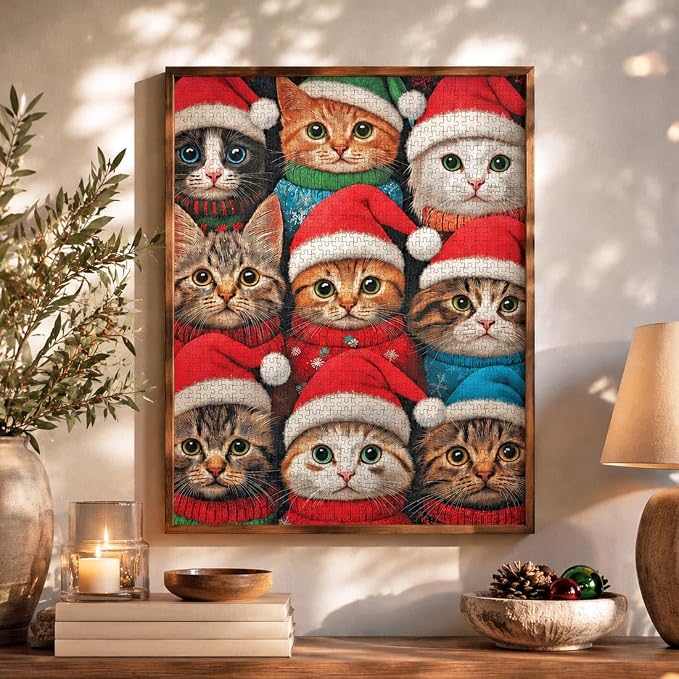 Cross & Glory - Whisker Wonderland: Holiday Cats Edition - 1000 Piece Jigsaw Puzzle for Adults | Festive Cat Puzzle | Christmas Jigsaw Puzzle with Vibrant Artwork