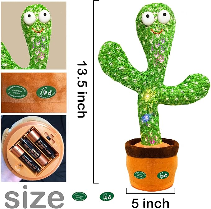 Hunfur Interactive Baby Toys Dancing Talking Cactus Toy,Funny Gift for Infant, Singing Record Repeat What You Say Light Up Toy for Toddler Boy Girl (Volume Adjustment)