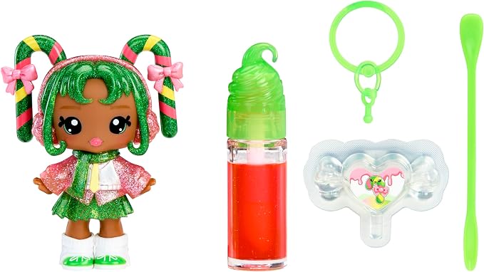 Yummiland x Holiday Lip Gloss Doll - Halle Candy Cane Includes DIY Lip Gloss + Keychain, Cosmetic Play, Seasonal Holiday Collectible, Gift, Ages 4+