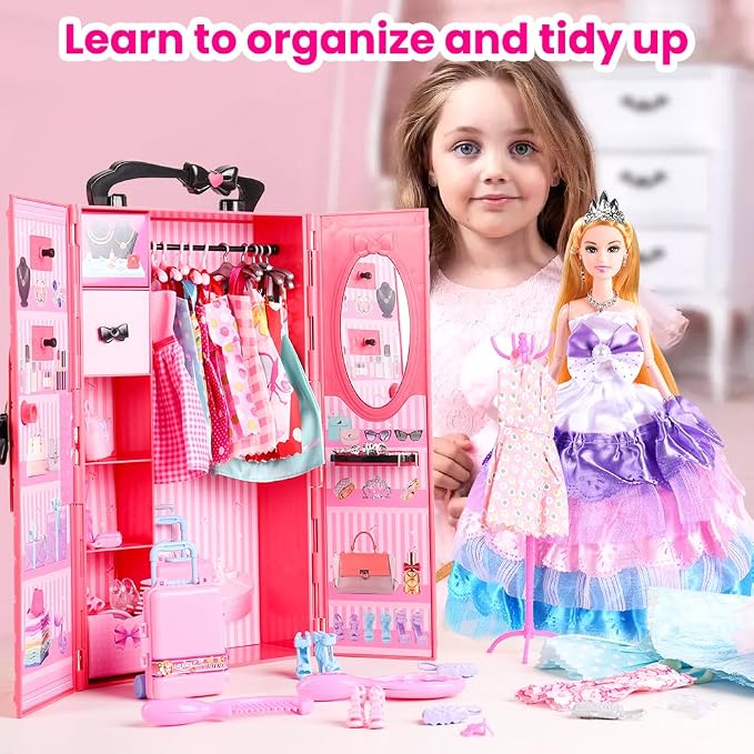 UCanaan Girl Doll and Closet Set with Doll Clothes and Accessories Items Including Fashion Dolls, Dressand Many Other Accessories (Refer Picture Shows)，Best Gitfs for Girls Christmas Birthday