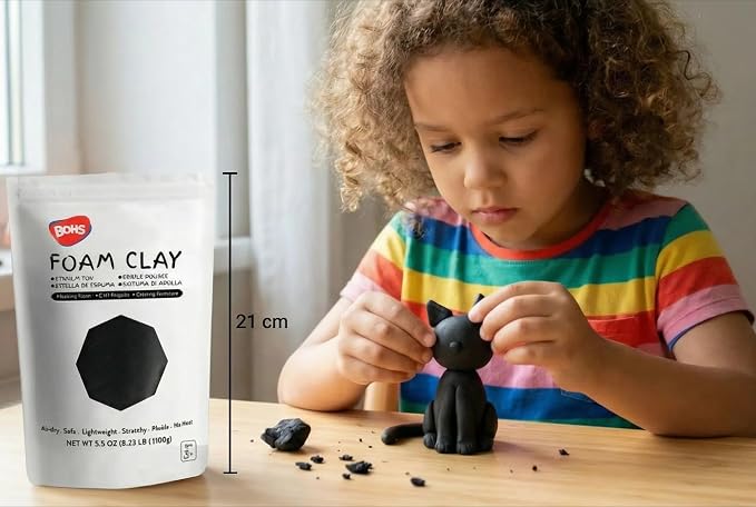 BOHS Black Foam Clay - Squishy,Soft, Air Dry -for School Project,Cosplay,Fake Bake, Slime Supplies-100 Grams