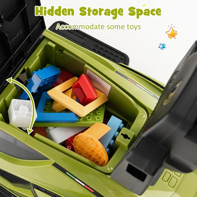 INFANS 3 in 1 Ride on Push Car, Licensed Lamborghini Baby Stroller Sliding Walking Car with Push Handle, Music, USB, Headlight, Under Seat Storage, Kids Foot-to-Floor Toy for 18-60 Months (Green)