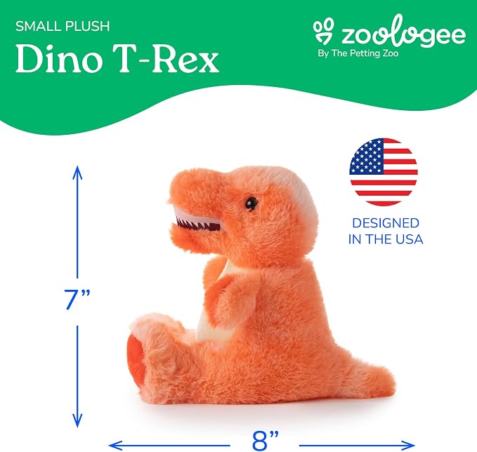 The Petting Zoo Dinosaur T-Rex Stuffed Animal Plushie, Gifts for Kids, Scoopz Dinosaur Animals, Dino T-Rex Plush Toy 8 Inches