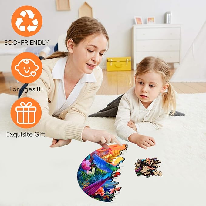 Mocfesk Puzzles for Adults, 500 Pieces Hummingbird Flower Wooden Puzzles, Unique Shaped Bird Jigsaw Puzzles for Adults and Kids, Gifts for Mom Grandma, Fun Challenge Family Game, 16.5'' x 16.5''