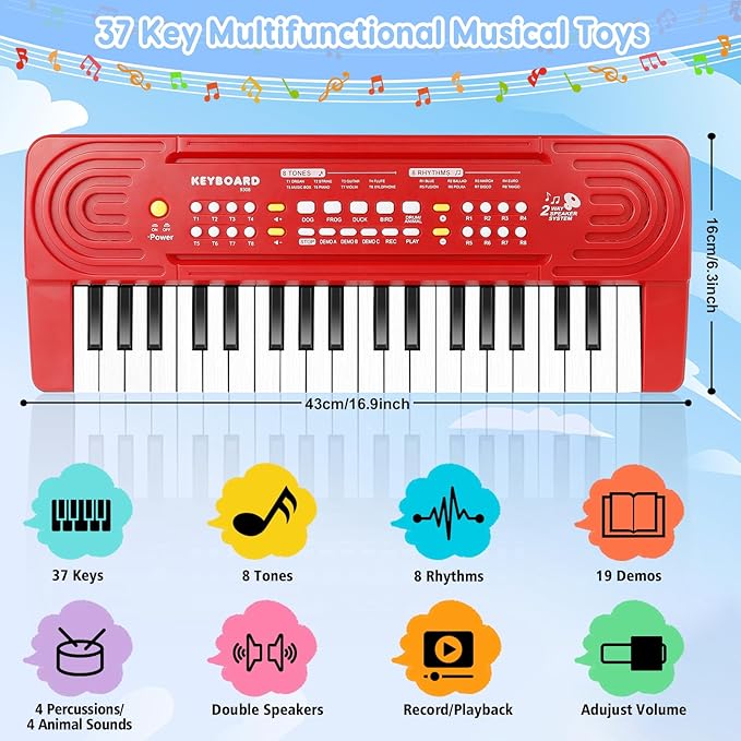 Toddler Kid Toy Piano Keyboard, 37 Keys Pianos Music Toys with Microphone