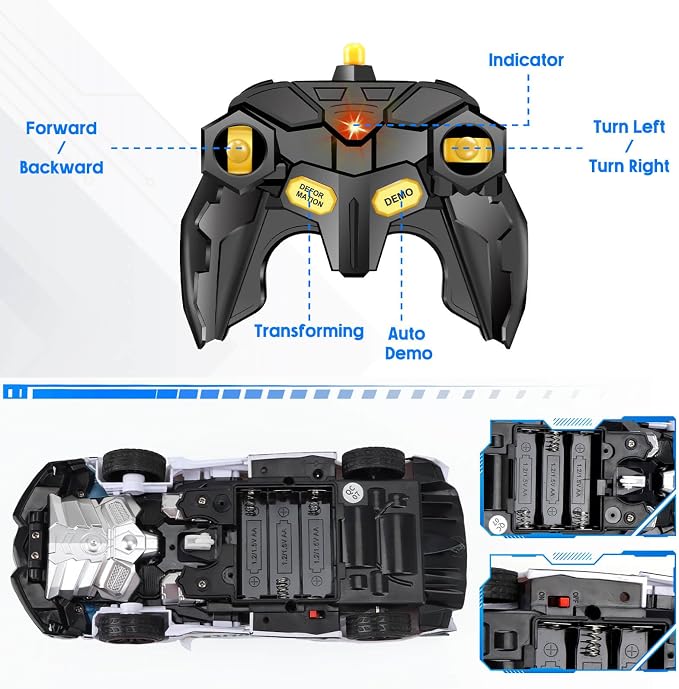 Remote Control Car Transformer Toys for Boy 4-6 Years Old: One-Button Transforming Police Car with LED Light & 360° Rotation Drifting 2.4 Ghz Robot RC Car Christmas Birthday Gift Idea for Kids
