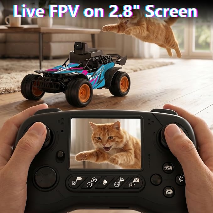 RC Car with Camera, RC Truck, FPV Remote Control Car, 2.4GHz 2.8" Screen, 60° Adjustable Camera, Live Video, APP/Radio Dual Control, 2 Speeds, Rechargeable Off-Road RC Cars, Gift for Adults&Kids